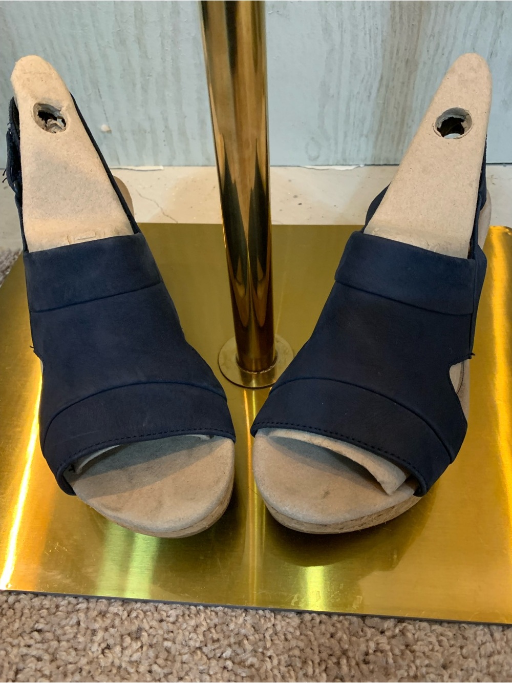 Clarks Navy Open-Toe Wedge Sandals - Brand